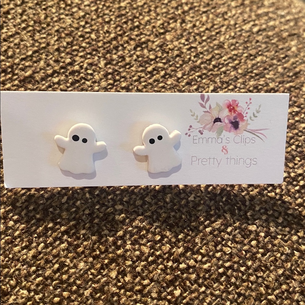 Cute White Ghost Stud Earrings handmade